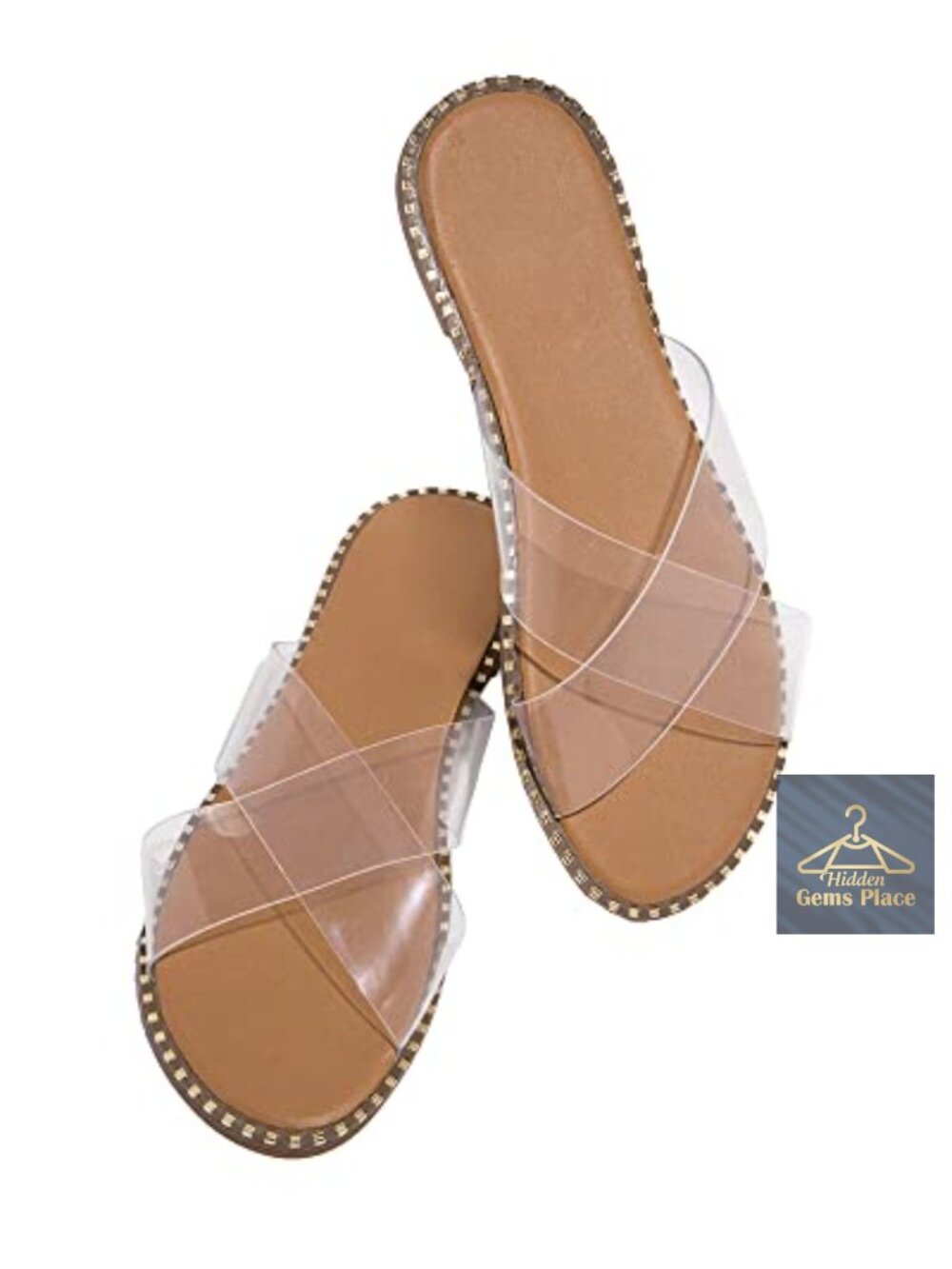 Studded Flat Slide Sandals with Crossed Straps
